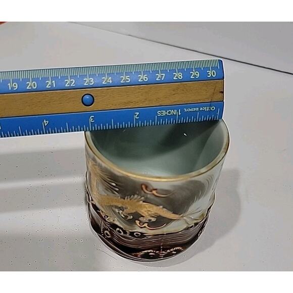 Pair Of Vintage Dragon Volcano Decorated Yunomis Or Teacups Rare - Picture 6 of 7